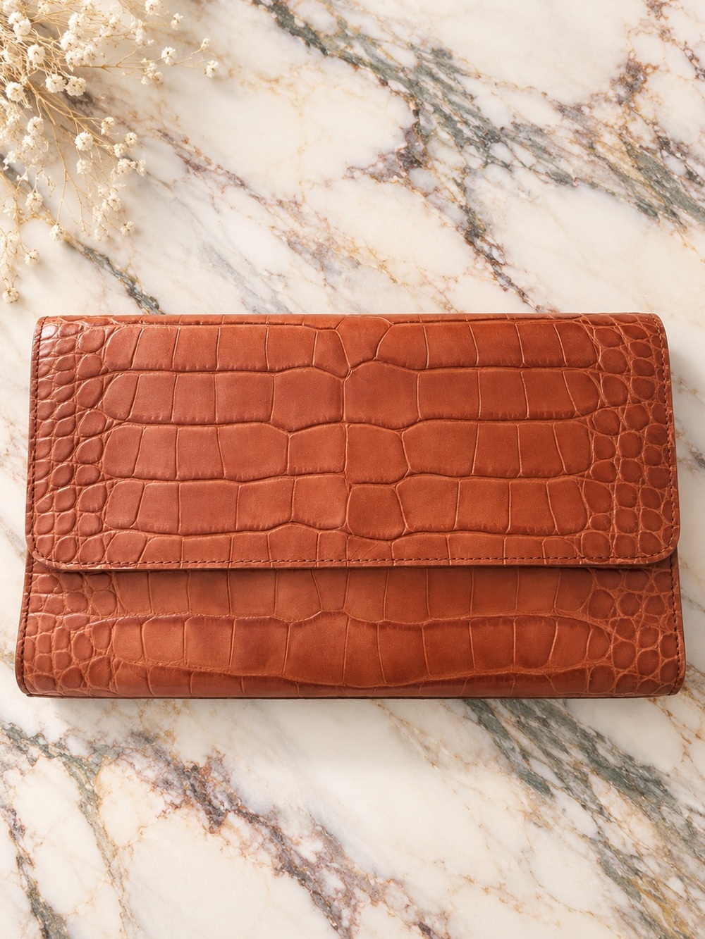 Club Monaco Croc Embossed Leather Clutch Wallet Brown